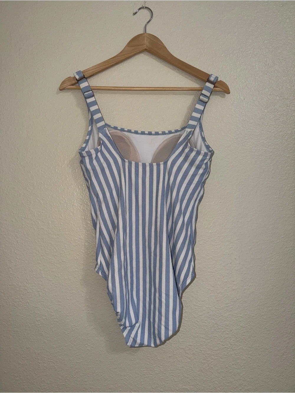 Time and Tru Blue and White Striped One-Piece Swimsuit